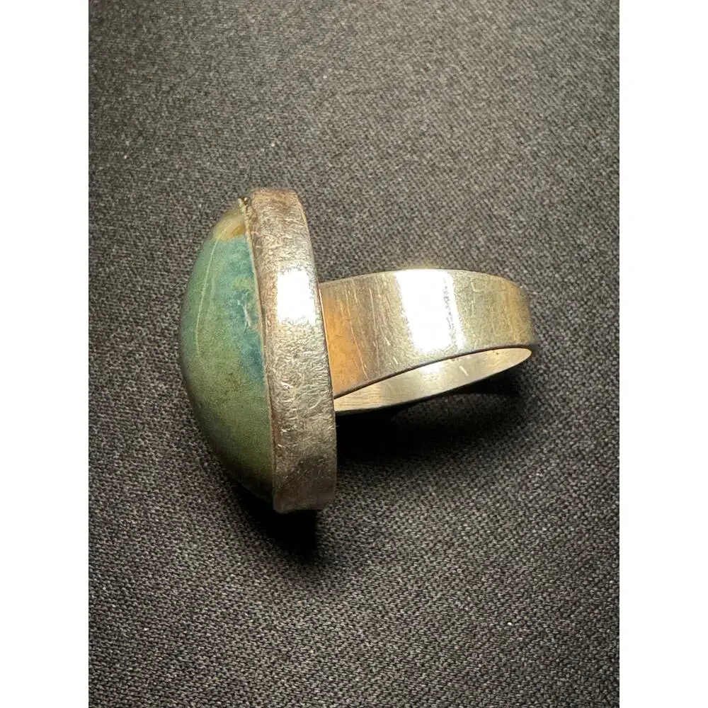 Vintage 925 Sterling Silpada Oval Green Stone Cabochon Brutalist Size 8
